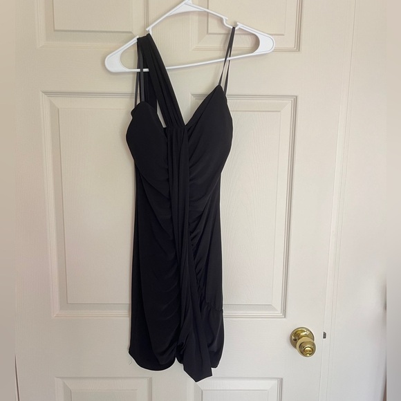 Taboo One Shoulder Black Wrap Dress with Ruched Detailing Mini Bodycon Small - Picture 1 of 4